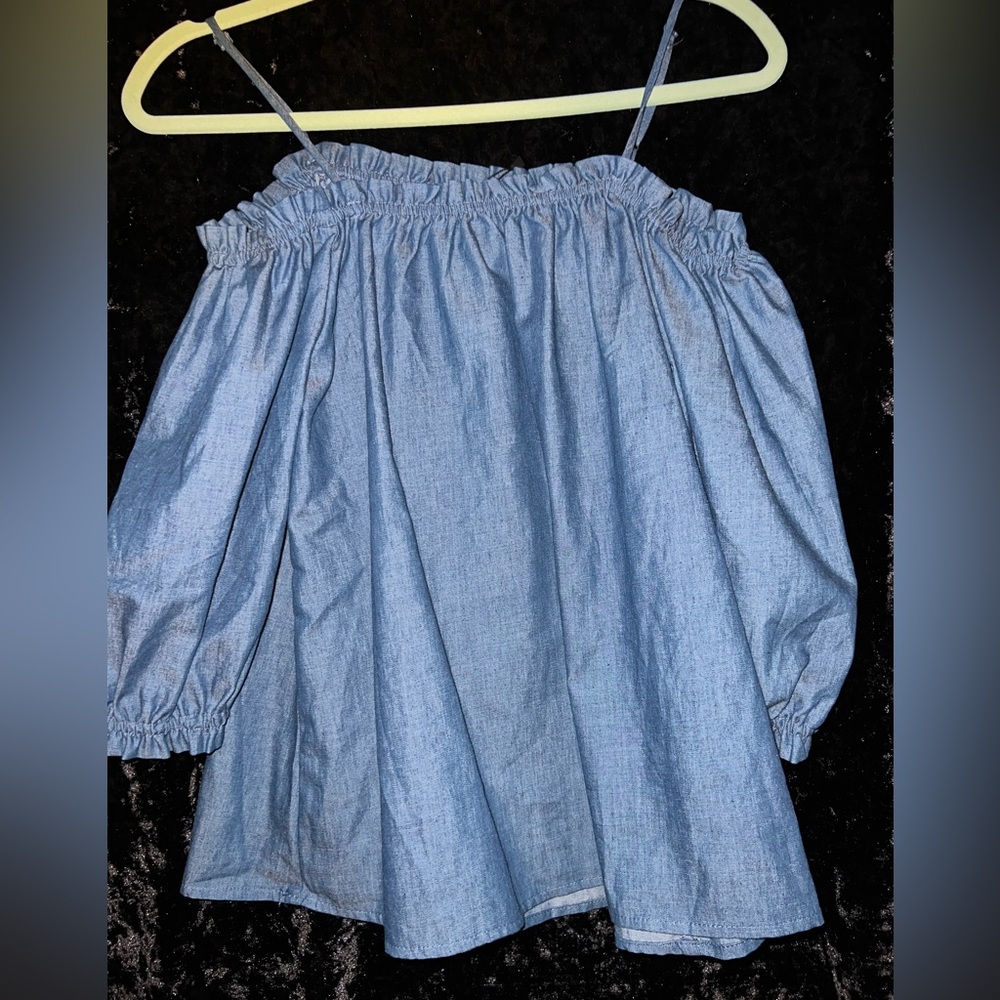 Denim Off-Shoulder Top with Straps